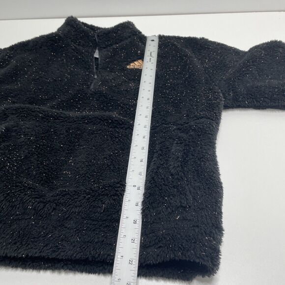 Adidas Girls Sweatshirt XL 16 Black Gold Sparkle Mock Neck Sherpa Fuzzy 1/4 Zip‎ - Picture 8 of 10